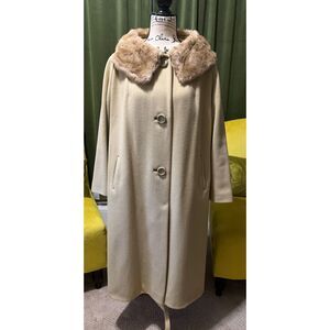 Vintage 1950s Wool Winter Coat w/ Genuine Mink Fur Collar, Union made ILGW USA
